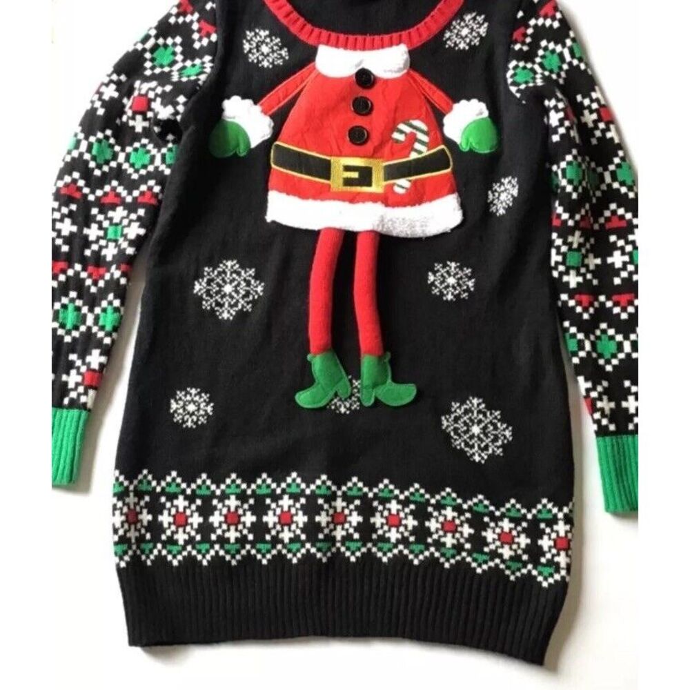 Christmas Sweater by United States Sweaters Full body‎ Santa plushy 3D Legs Sz L